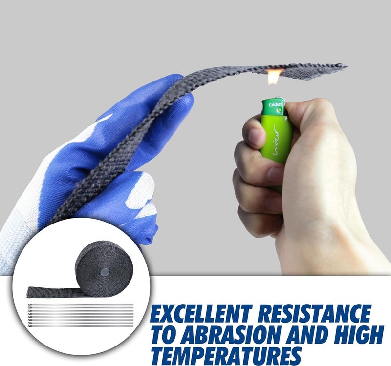 Arespark Exhaust Header Wrap, 2in x 16.5ft Black Heat Shield Tape with Stainless Steel Zip Ties 10pcs for Car Motorcycle Exhaust Manifold Heat Insulation Tape - Image 5